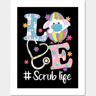 Stethoscope Scrub Life Nurse Bunny Easter Day Outfits Posters and Art